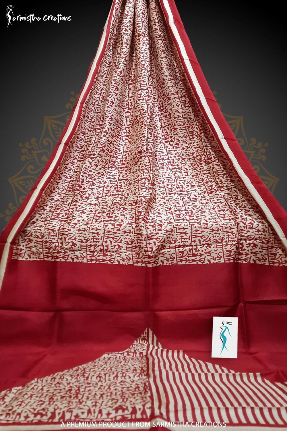 Murshidabad Silk Saree with Hand Block Printing Red Tribal hbpms-009 image 0
