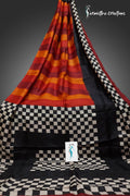 Checkmate in Vermilion – Hand-block Printed Murshidabad Silk Saree | hbpms-025 image 0