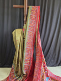 Stunning Kantha Stitch Saree on Pure Tussar (Mehendi Green &amp; Red) image 0