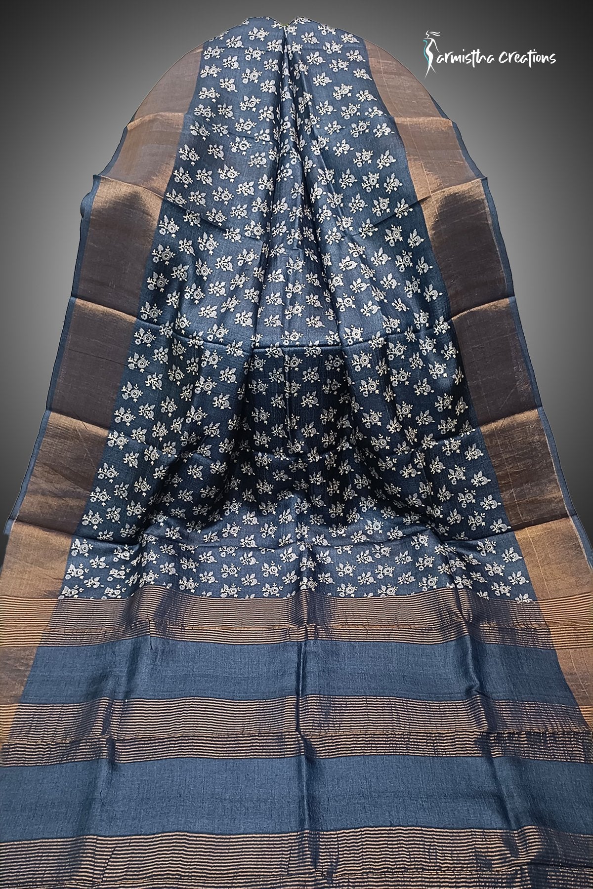 Zari Border Pure Desi Tussar Silk Saree With Hand-Block Printing dtzbhbp-109 image 0
