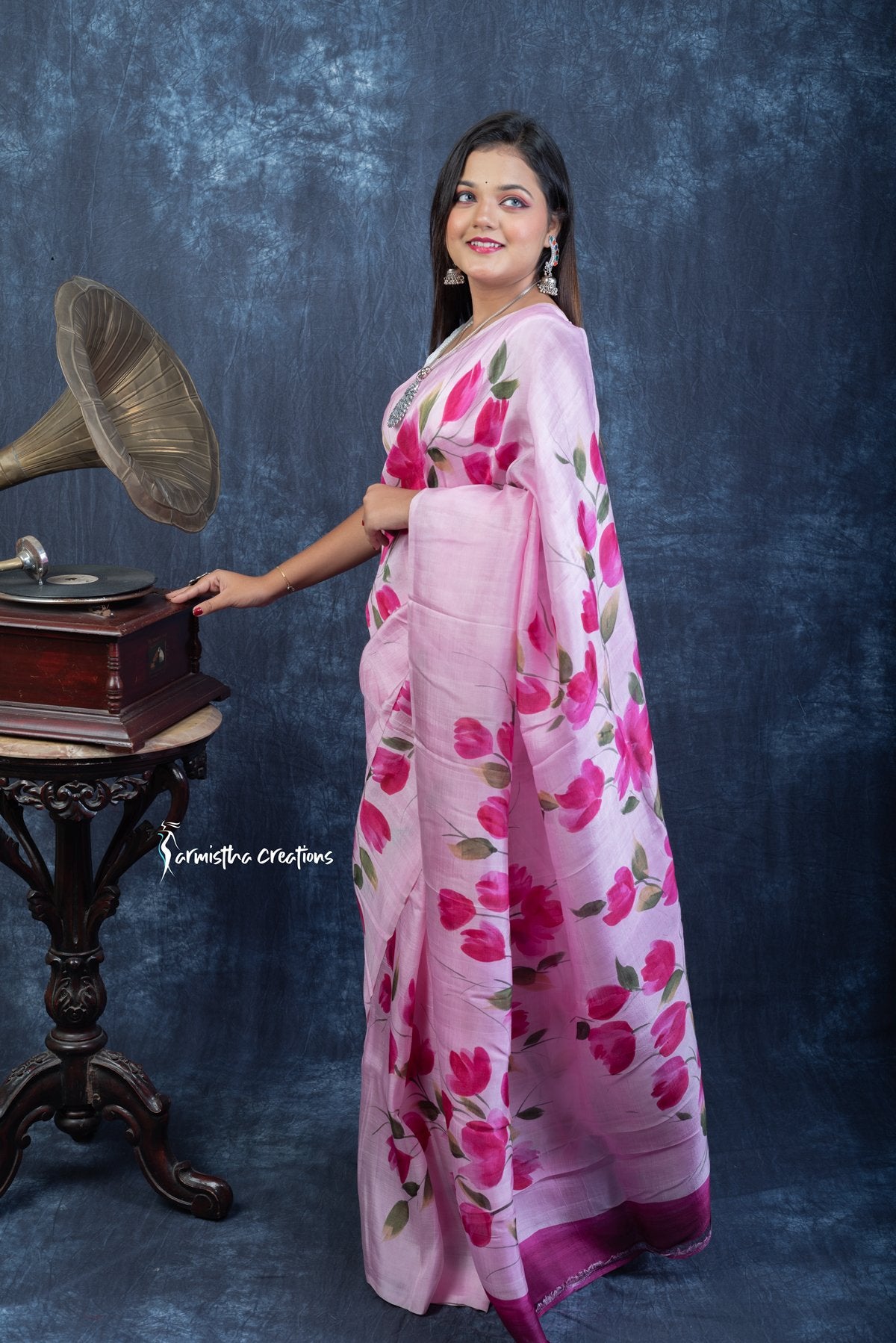 Pink Reverie Hand-Painted Bishnupuri Silk Saree | Bshp-003 image 1