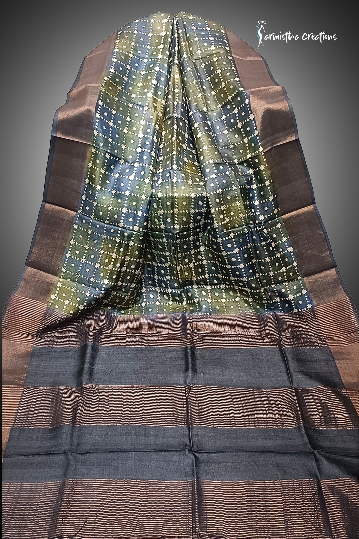 Zari Border Pure Desi Tussar Silk Saree With Hand-Block Printing dtzbhbp-115 image 0
