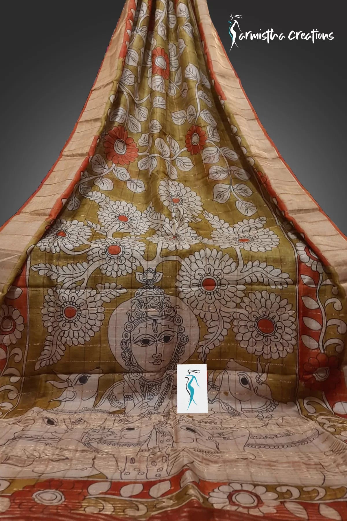 Zari Check Tassar With Hand Kalamkari Mustard zctkhp-002 image 0