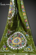 Bishnupuri Silk Saree With Hand Batik Work bssp-012 (Green) image 0