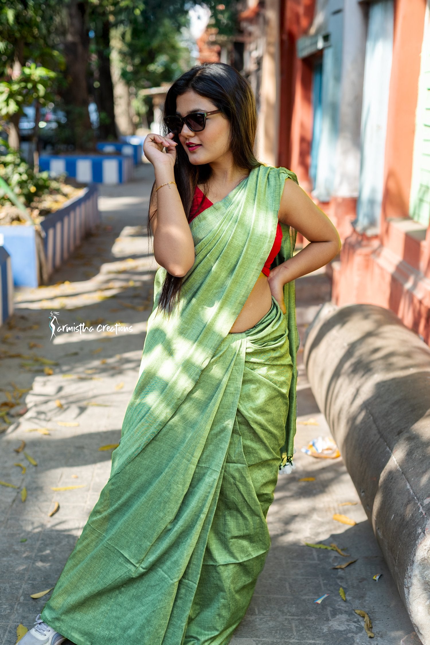 Pure Cotton Saree Pistachio Green image 0
