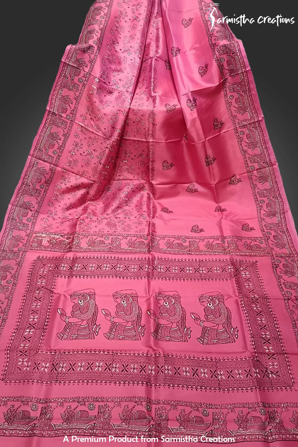 Hand-Block Printed Pure Bishnupuri Katan Silk Saree image 0