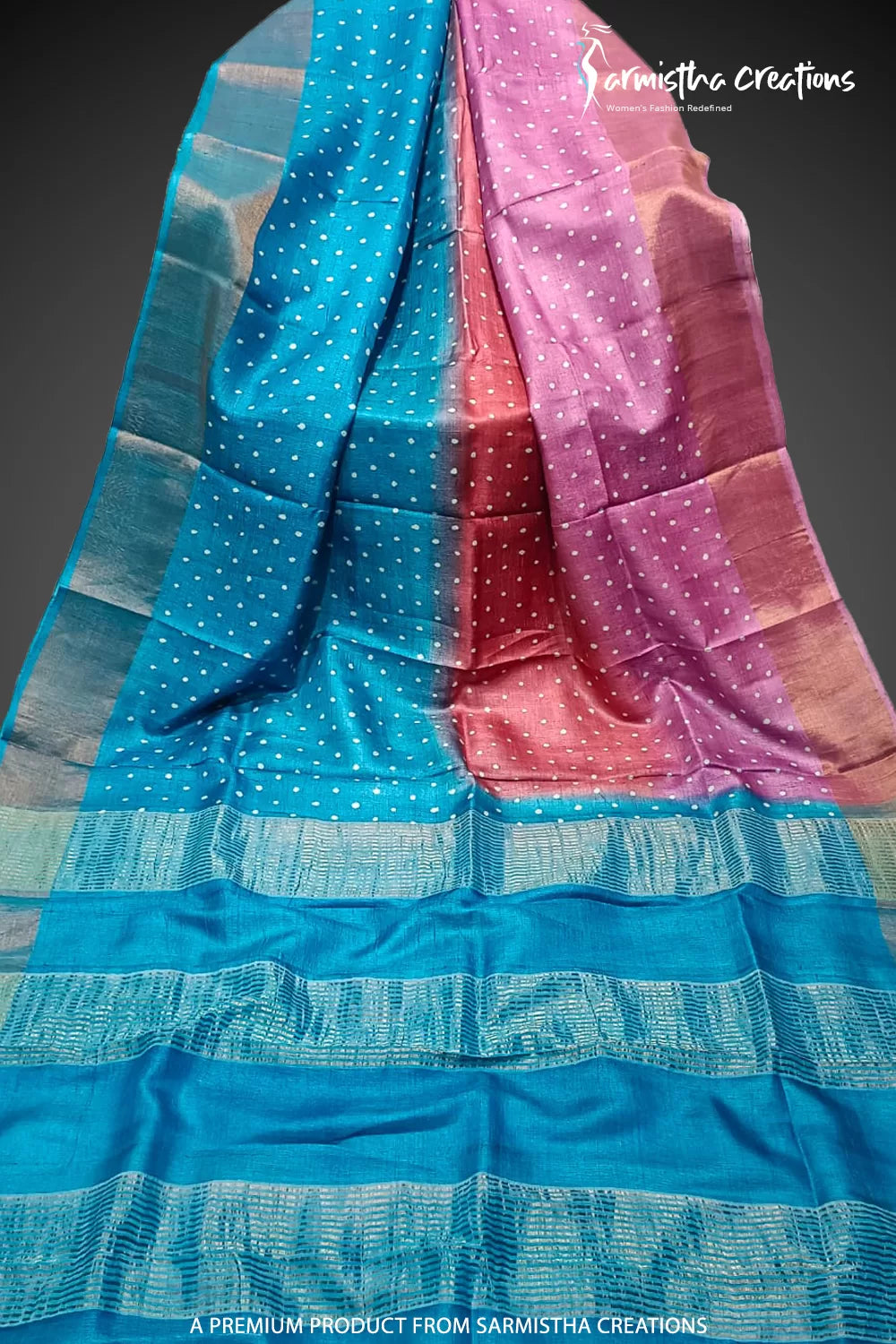 Zari Border Pure Desi Tassar Silk Saree With Hand-Block Printing dtzbhbp-056 image 0