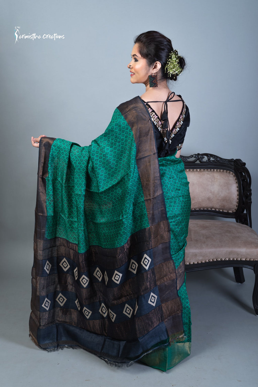 Pure Zari Tussar Silk Saree With Hand-Block Printing dtzbhbp-003 image 1