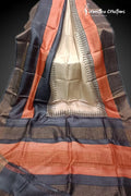 Zari Border Pure Desi Tussar Silk Saree With Hand-Block Printing dtzbhbp-019 image 0