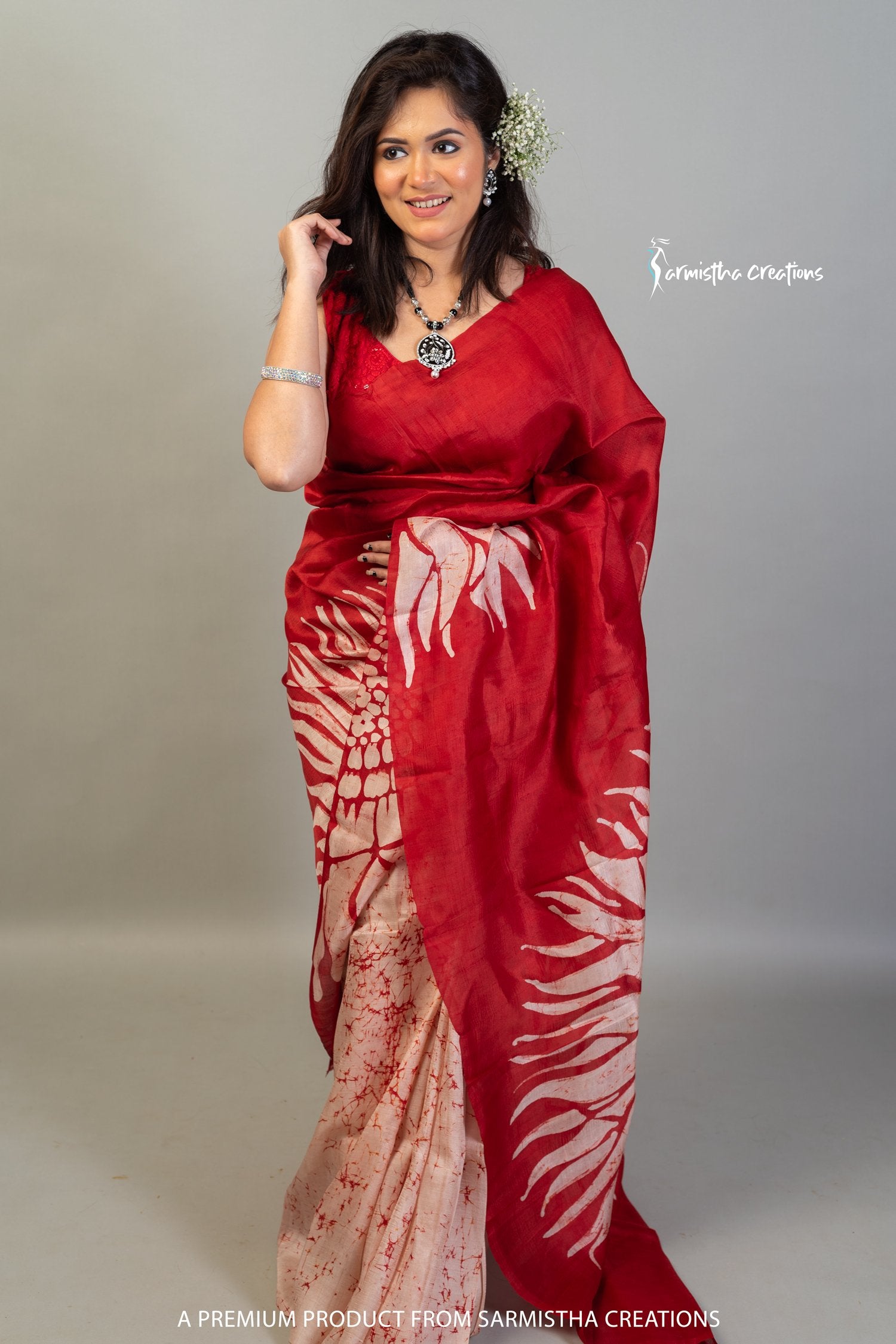 Bishnupuri Silk Saree With Hand Batik Work Crimson Red bssp-016 image 0