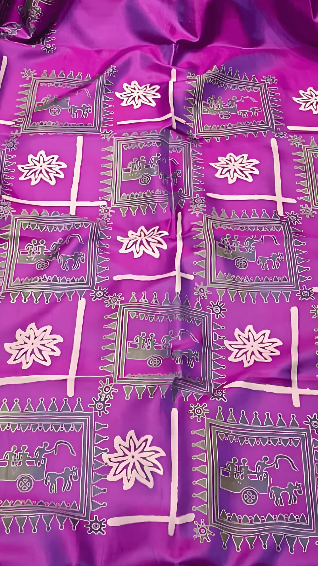 Hand-Block Printed Pure Bishnupuri Katan Silk Saree image 1