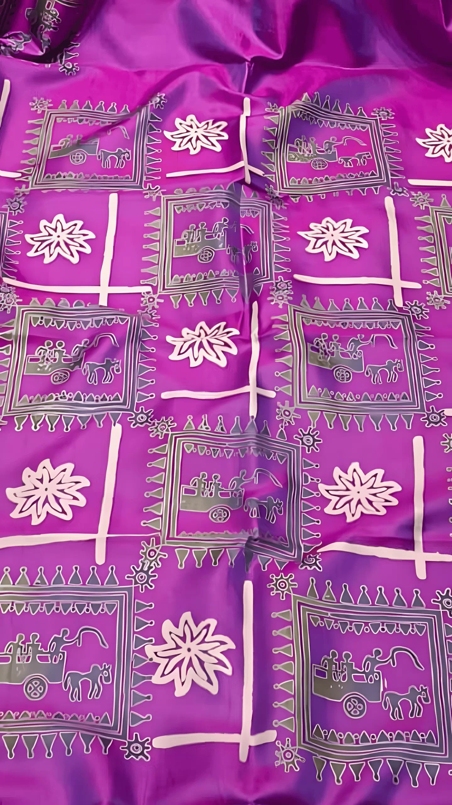 Hand-Block Printed Pure Bishnupuri Katan Silk Saree image 1