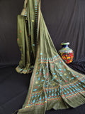 Kantha Stitch on Green Dhonekhali Cotton Saree image 0