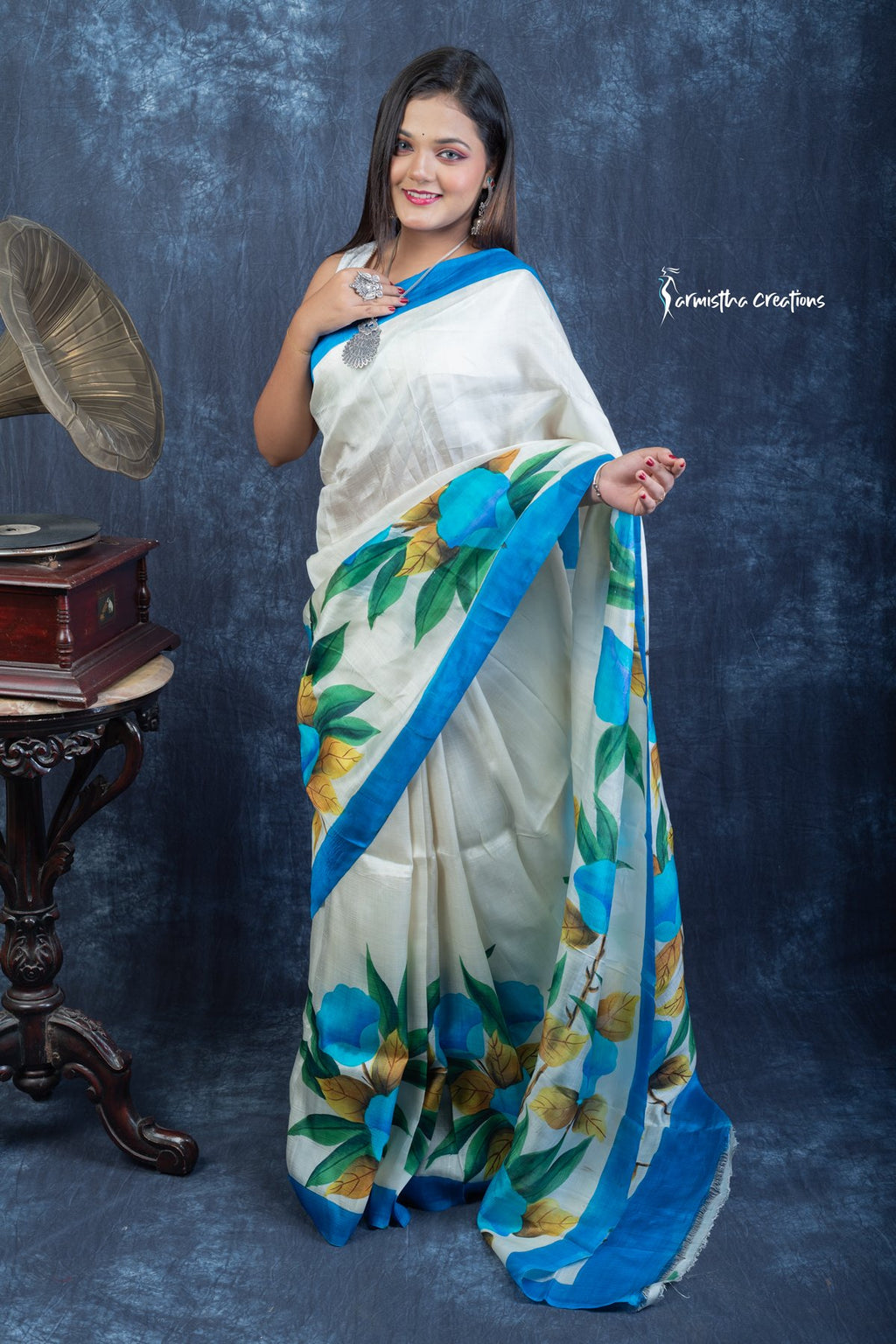 Morning Bloom – Hand Painted Pure Bishnupuri Silk Saree | bshp-006 image 5