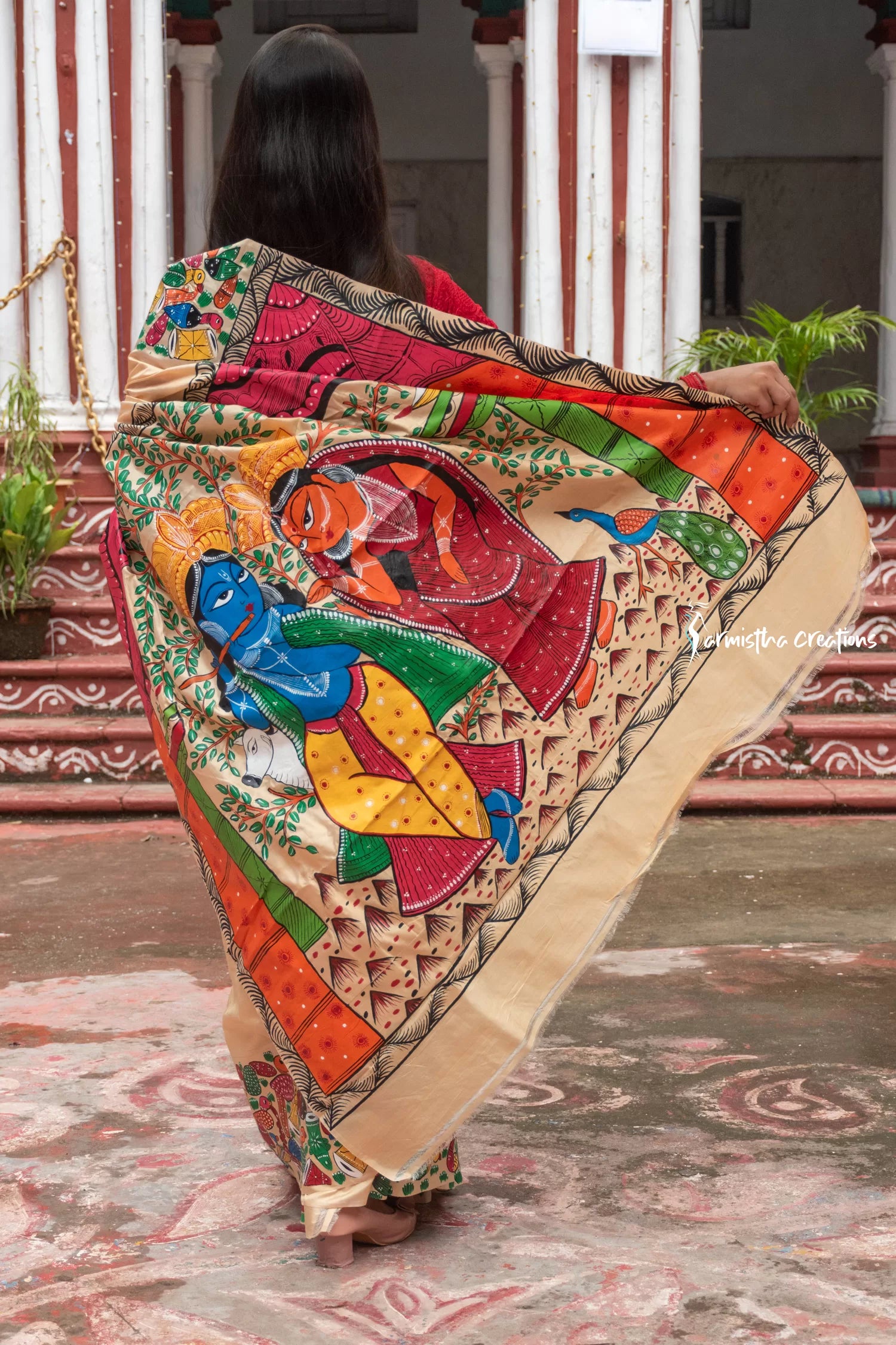 Chitralekha Pure Silk Mark Certified Hand-Painted Tussar Sarees in Radha Krishna Motifs image 2