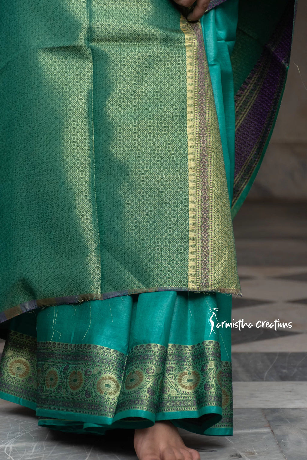 Tussar Saree with Mina Work (Green) image 4