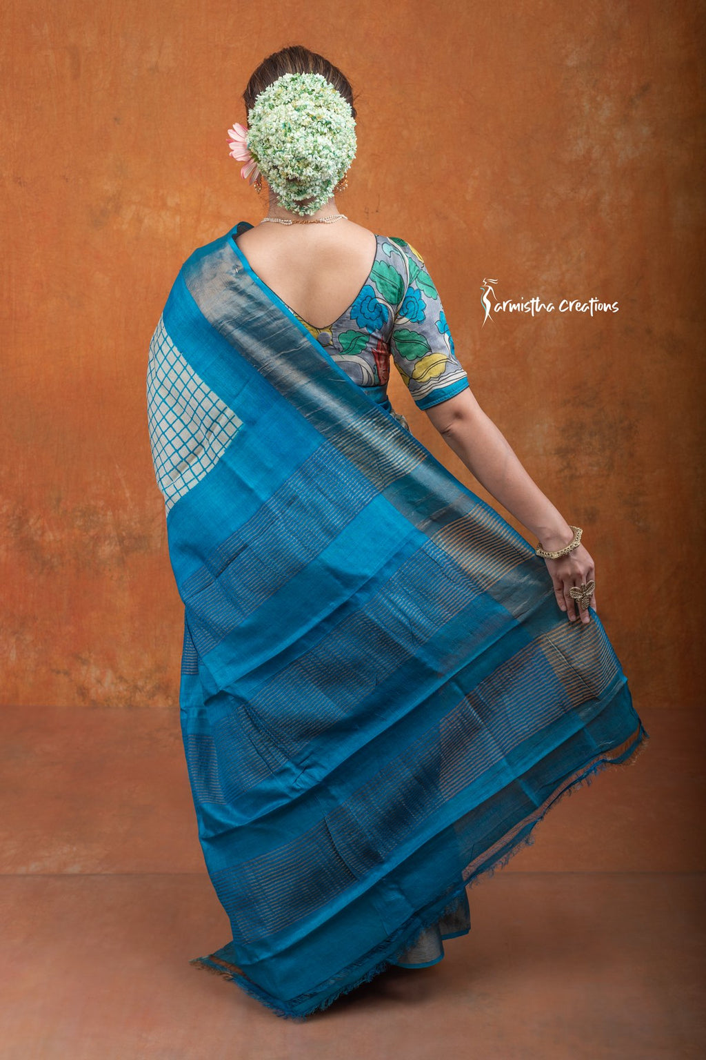 Zari Border Pure Tussar Silk Saree With Hand-Block Printing dtzbhbp-087 image 5