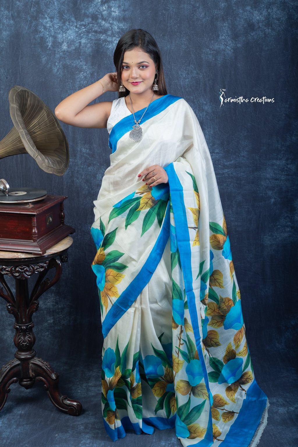 Morning Bloom – Hand Painted Pure Bishnupuri Silk Saree | bshp-006 image 1
