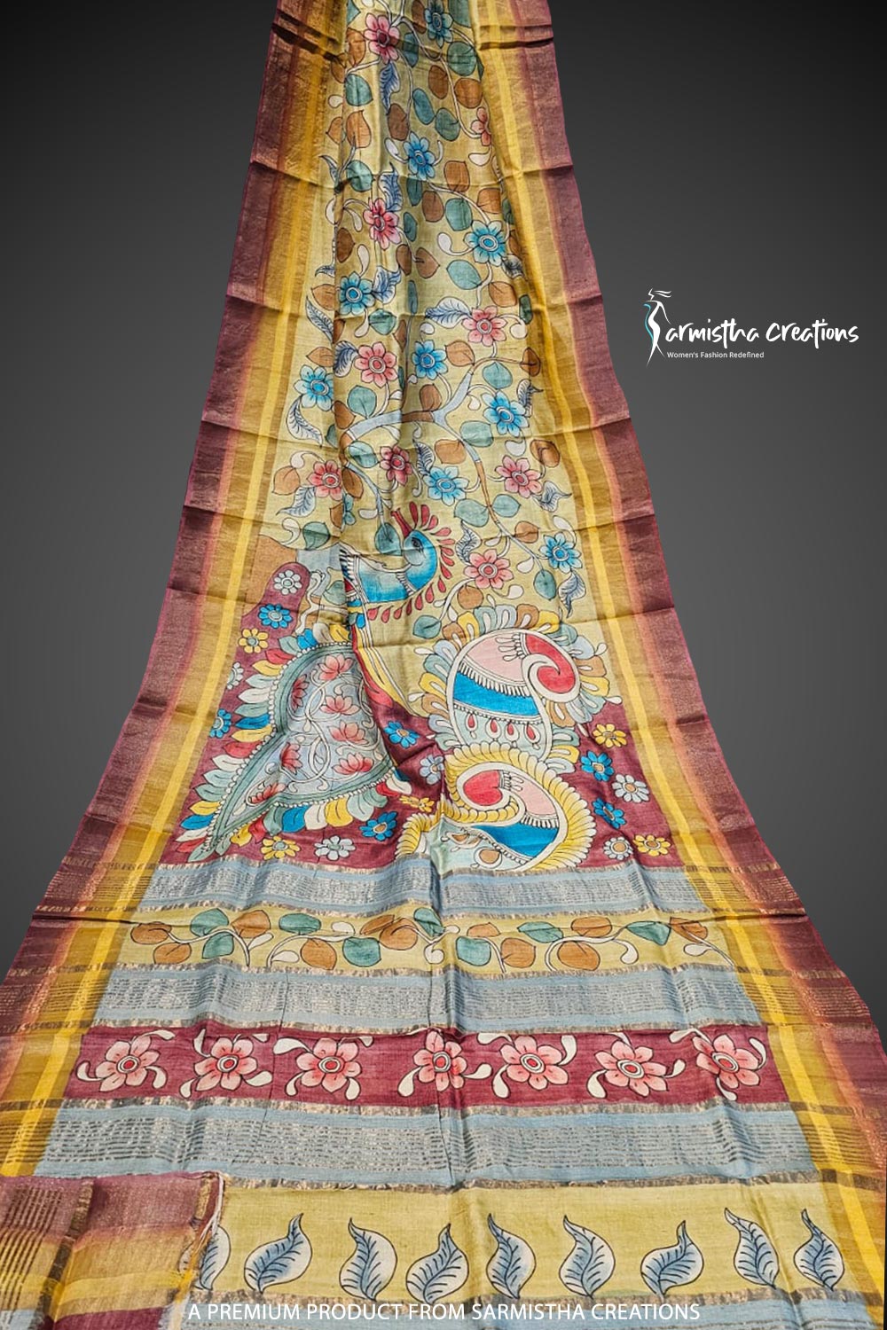 Zari Tussar Saree With Hand Kalamkari | zthpk-004
